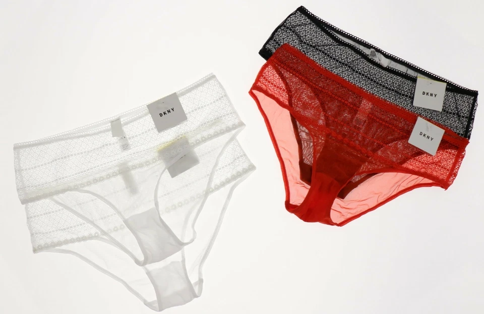 Paquete de 3 ropa interior de bikini DKNY 268209 para mujer negro rojo blanco talla M Foto 4 de 4