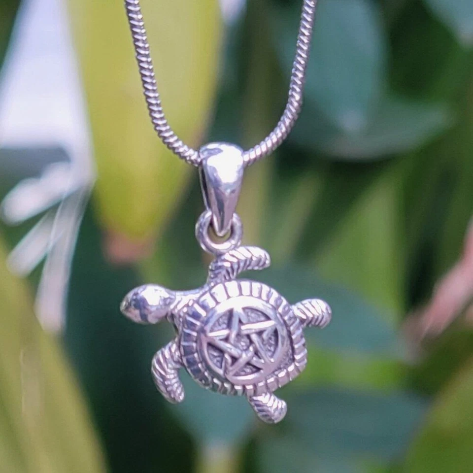 Sea Turtle with Pentacle Shell Protection Spiritual Sterling Silver Pendant - Image 4 of 4