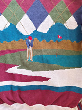 Vtg Par Four Sweater Mens Large Tall Embroidered Golfer Argyle Preppy Grandpa