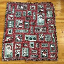 MERRY CHRISTMAS WOVEN THROW BLANKET SANTA TREE 48x56