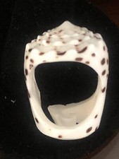 Natural Sea Shell Ring; White Speckled Shell, Smooth size 5.5