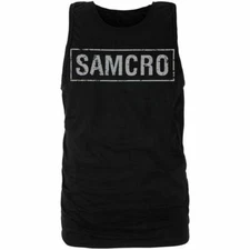 Adult Men's Drama Television Show Sons of Anarchy Samcro Boxed Logo Black Tank