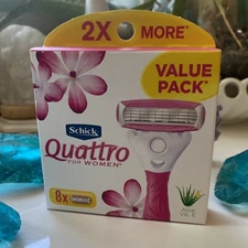SCHICK QUATTRO for WOMEN VALUE PACK BOX of 8 RAZOR BLADE REFILL CARTRIDGES