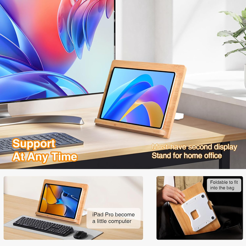 Soporte universal bambú 11x8.2" para tablets y móviles 4.7-12.9" - 第 7/12 張圖片