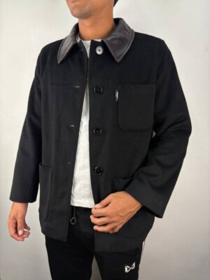 Vintage Auth Agnes B Black Men's Lightweight Jacket Wool Leather Collar size L