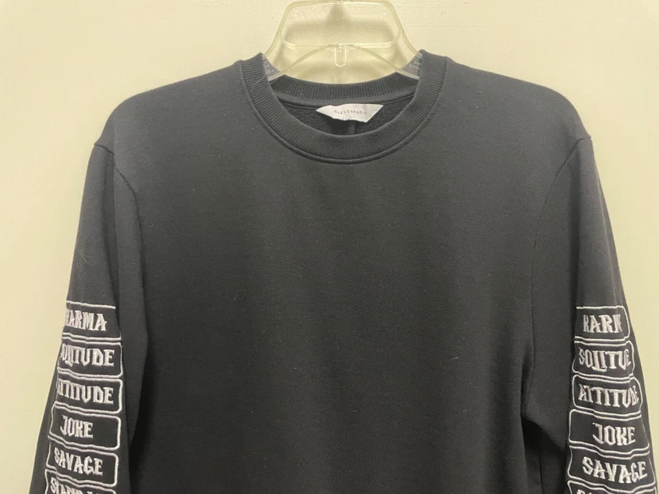 ELEVEN PARIS Black Pullover Sweatshirt, Embroidered 'Karma, Peace, Freedom' - Image 3 of 4