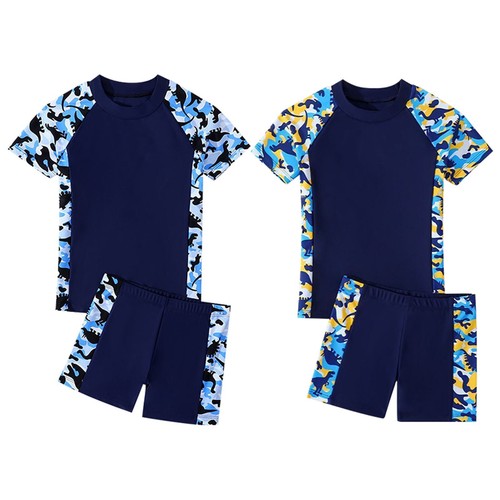 Summer Boys' New Breathable Quick Drying Swimsuit Short Sleeved Shorts 2Pcs Set - Picture 2 of 11
