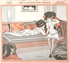 La Vie Parisienne 30 Apr 1910 Louriane Cover Illustration Two Quails on A Sofa