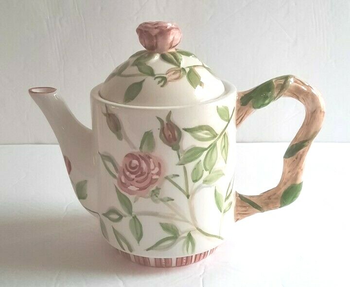 Tea for 2~ 3 piece Stackable Teapot/Cups Set Michael Sparks For Zrike Pink Roses