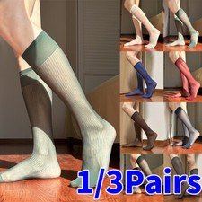 3 Pairs Mens Striped See Through Dress Socks Silk Sheer Business Socks Stocking