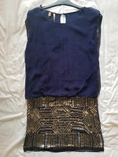 Mango Womens Blue Embellished Skirt Sleeveless Party Occasion Dress UK 8