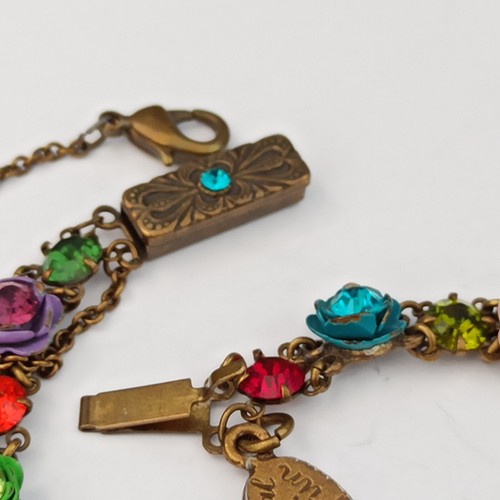 Michal Negrin Bracelet Colorful 3D Roses Enamel Crystals Romantic Vintage Dainty - Picture 19 of 22