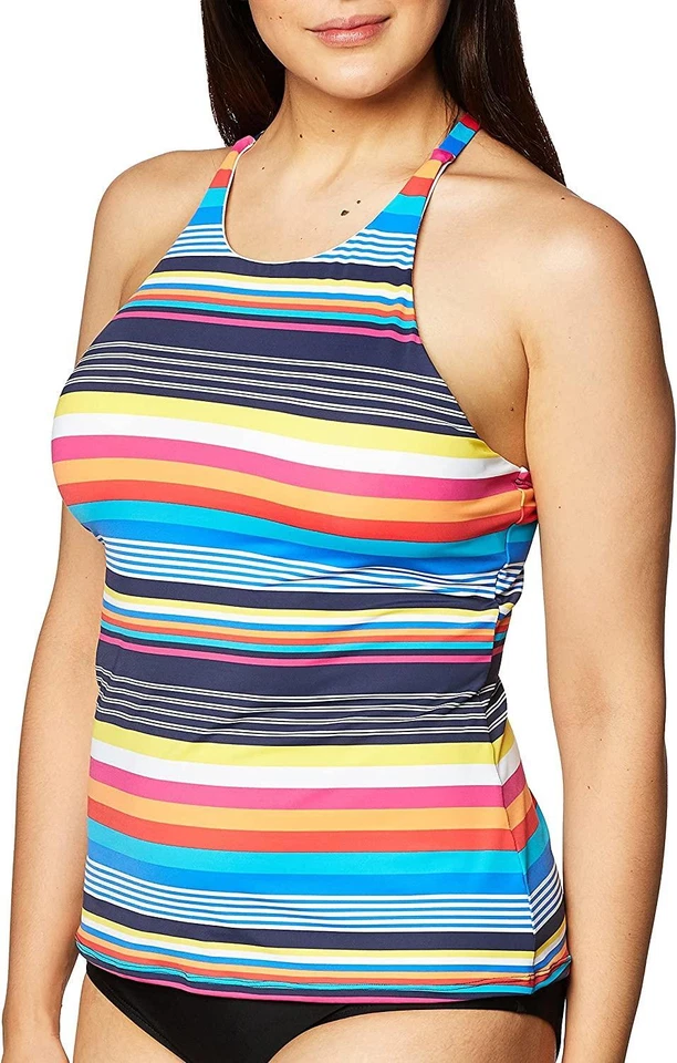 Tankini estándar de cuello alto para mujer Nautica 283434, combo arco iris, talla grande Foto 2 de 3