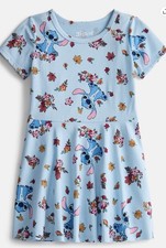 Disney Stitch Girls Pretty Floral Short Sleeve Dress Size S 6/7 NWT