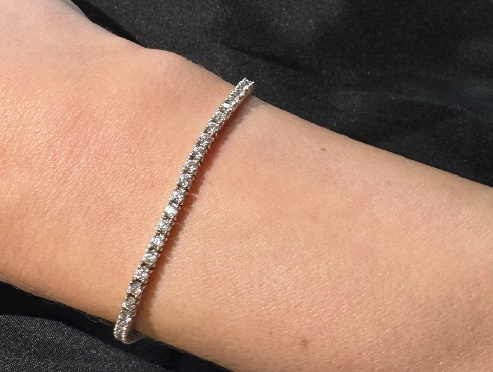 Brazalete tenis plata de ley 925 zafiro blanco Foto 2 de 4