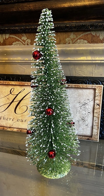 Christmas Tabletop Green Tinsel Tree Thin  Branch 16” Retro & Ornaments