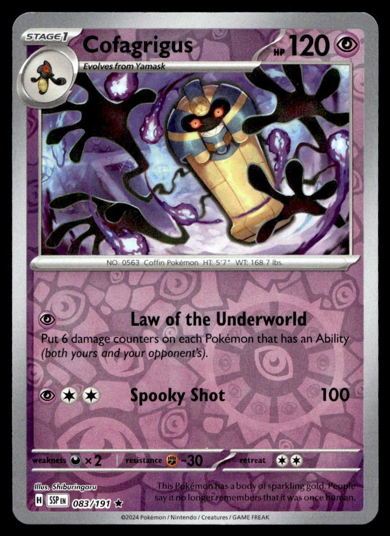 Cofagrigus 83/191 Pokemon Card Surging Sparks Rare 120 HP Rev Holo Near Mint KH