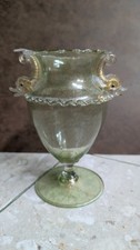 VASO/ANFORA vintage in vetro artistico MURANO verde chiaro con foglia oro 24 carati