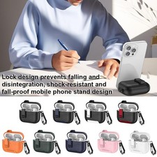 For Apple AirPods Pro 3 Protective Case With Secure Cover, Leather Bracket E6H1