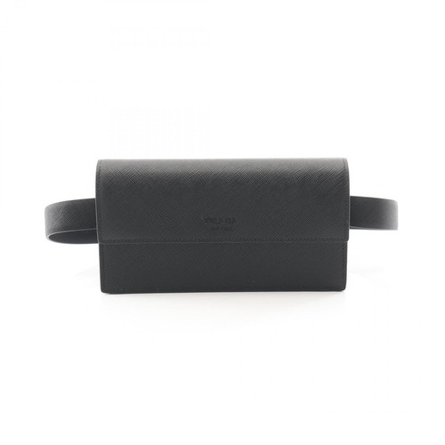 PRADA Waist Belt Bum Bag Saffiano Calf leather Black SHW Used Women