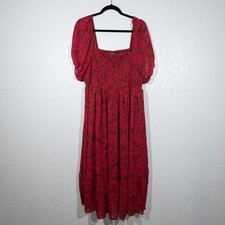 New Torrid Pink Leaf Print Tea Length Smocked A-Line Dress Size 2X