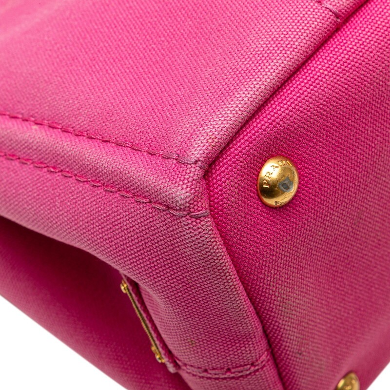 Prada Canapa Mini Handbag Pink Canvas Ladies PRADA Used from japan thumbnail 5