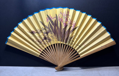 Chinese Folding Wall Fan Painted Paper Orchid Floral Wall Decor 22''