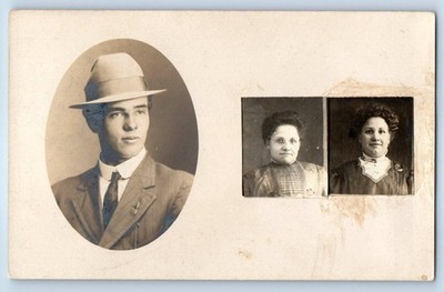 c1910's Man Portrait Albert Schultz Fox Lake WI Handmade RPPC Photo Postcard