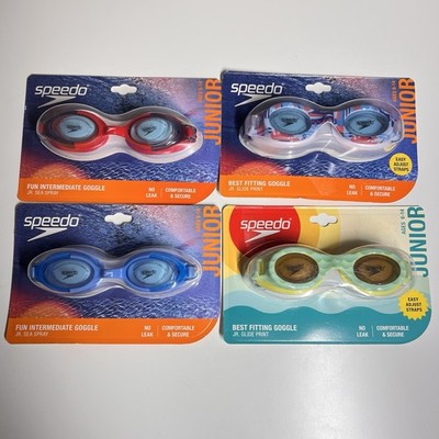 Lot of 4 Speedo Junior Swim Goggles Ages 6-14 Anti-Fog UV Glide & Sea Spray