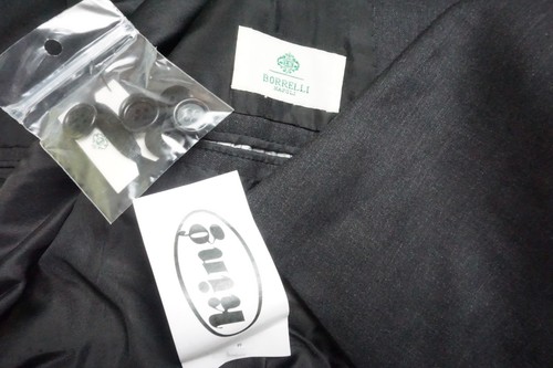Borrelli Napoli Nerano grau Wolle 2-teilig Anzug Jacke Hose 44R BRANDNEU