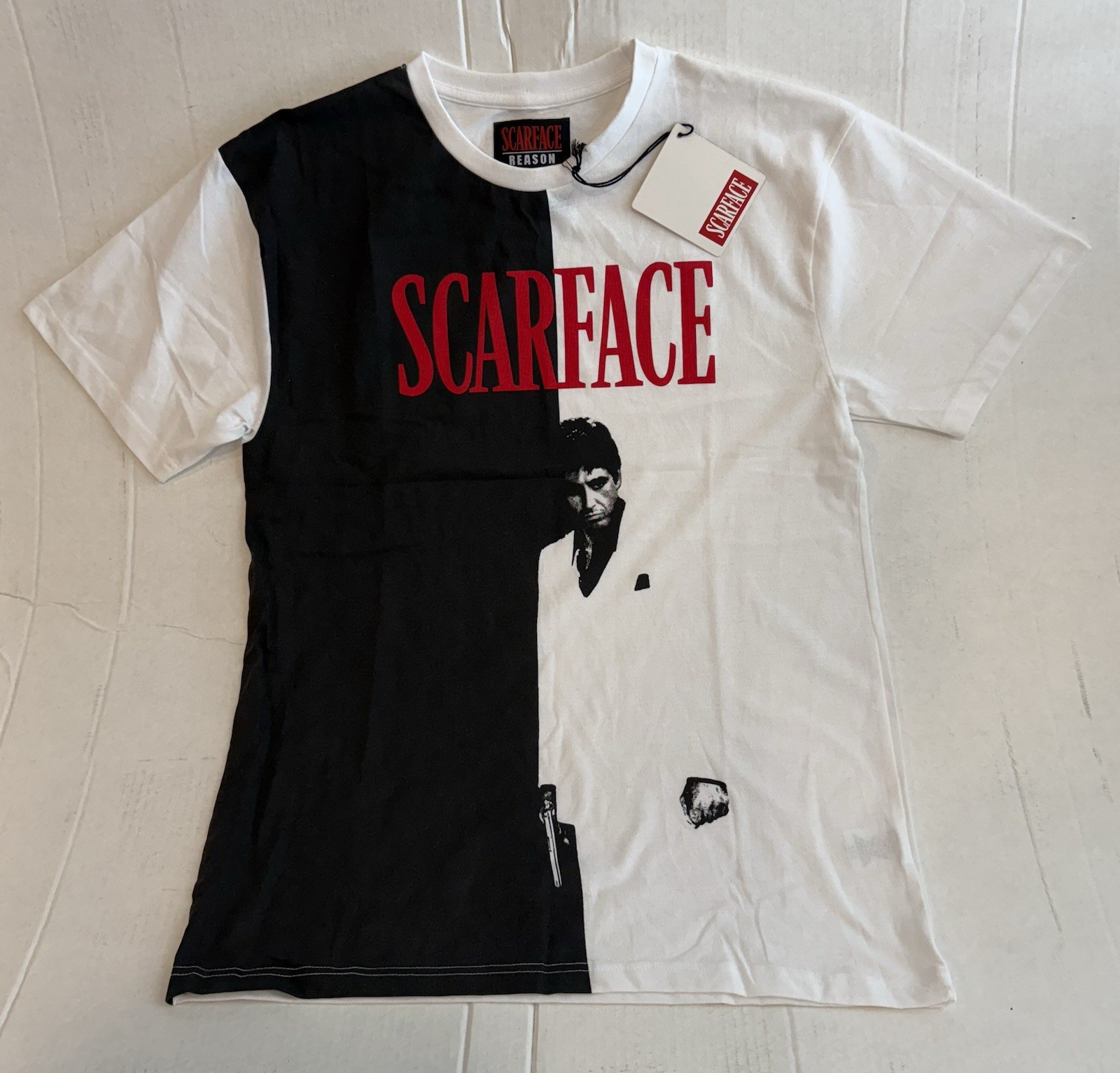 Reason x Scarface Men T-shirt Tony Montana Movie Pacino Large White Black NEW!!!