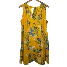Nine West Dress Women 16 Plus Size Yellow Floral Laney Sleeveles Bow Back Spring