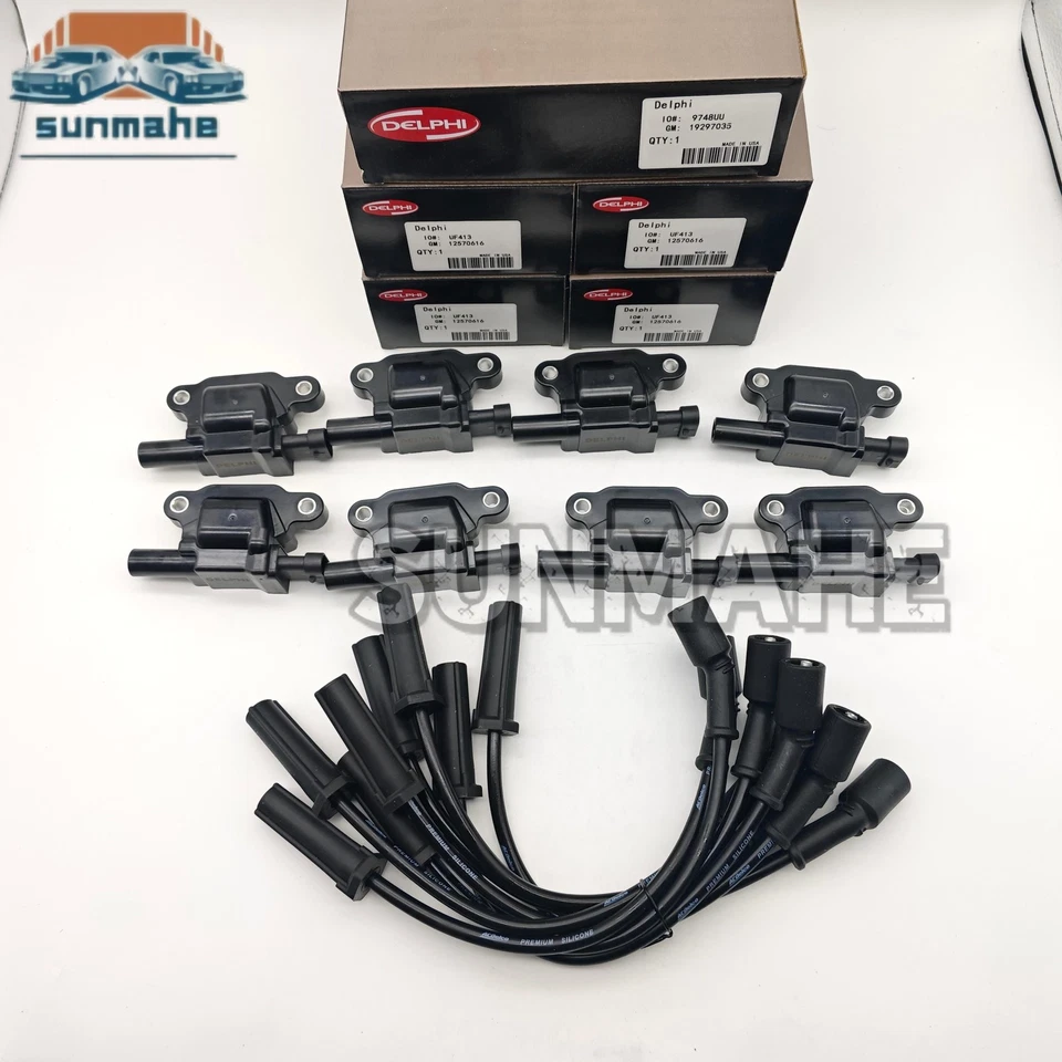 8 Pack DELPHI UF413 Ignition Coil & 9748UU Wire For 04-21 GMC Cadillac Chevrolet - Image 3 of 4