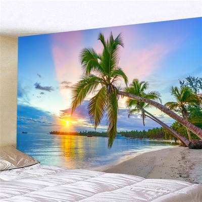 Extra Large Sunrise Coconut Tree Tapestry Seascape Wall Hanging Backdrop Decor