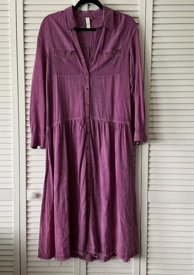 Pilcro Anthropologie Kimberly Sz XS Oversized Pink Maxi Shirt Dress Boho Casual - Image 3 of 4