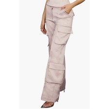 House of CB Daria Cargo Satin Trousers in Pink size S (L)