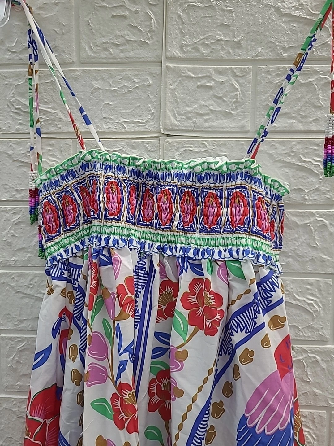 OFF WHITE Maxi abito smanicato nuovo Farm Rio fiori spiaggia bianco sporco taglia large