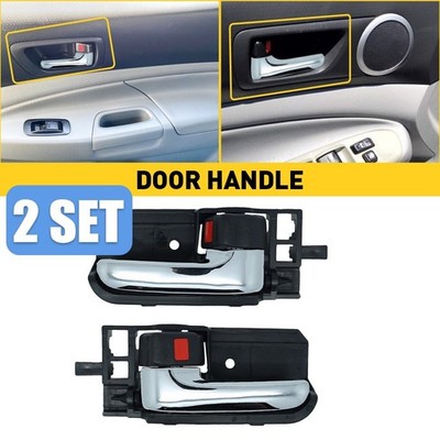 4X Inside Door Handle LH+RH For Toyota Corolla 2003-2008 Black w/Chrome Lever