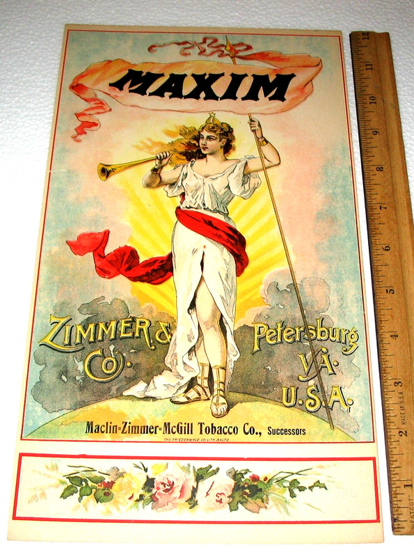 Macklin-Zimmer-McGill Crate Label for Maxim Tobacco 1880s