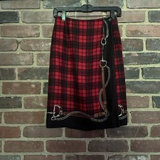 Vtg Talbots Wrap Skirt Scottish Plaid Red Black Sz 4 26W X 22L -Cheapchicplus