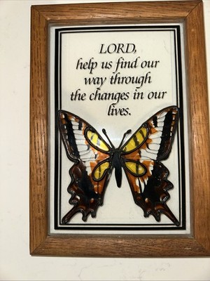 Framed Stained Glass Butterfly With Religious Quote 10in x 7in
