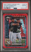 Jasson Dominguez 2024 Topps Chrome Update Red Speckle Variation SP /5 PSA 10