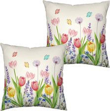 Summer Floral Throw Pillows Cover 18x18 Set of 2 Pink Tulip Flower Pillow Covers