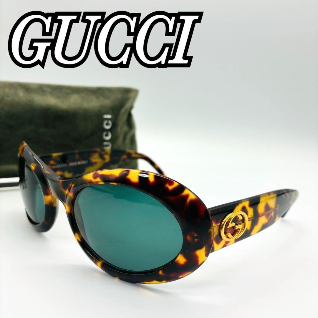 Gucci Tortoiseshell Interlocking GG Logo Oval Sun… - image 1