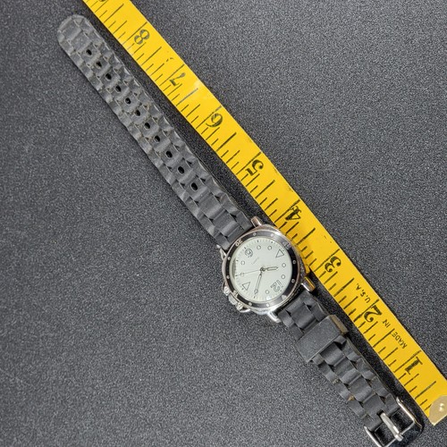 Quartz Analog Watch Mens 32mm Silver Tone Case Black Rubber Band Stainless Back - Picture 10 of 12