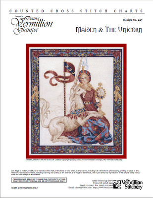 Maiden & the Unicorn Vermillion Stitchery Cross Stitch Pattern 227