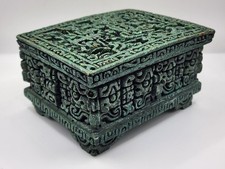 1960’s "ZAREBSKI ORIGINAL" MEXICAN ART BOX AZTEC MAYAN CRUSHED MALACHITE STONE