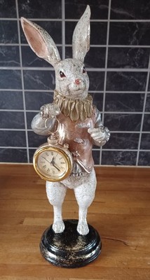 Alice im Wunderland weißer Hase Standuhr Figur in Gold ca. 14 cm
