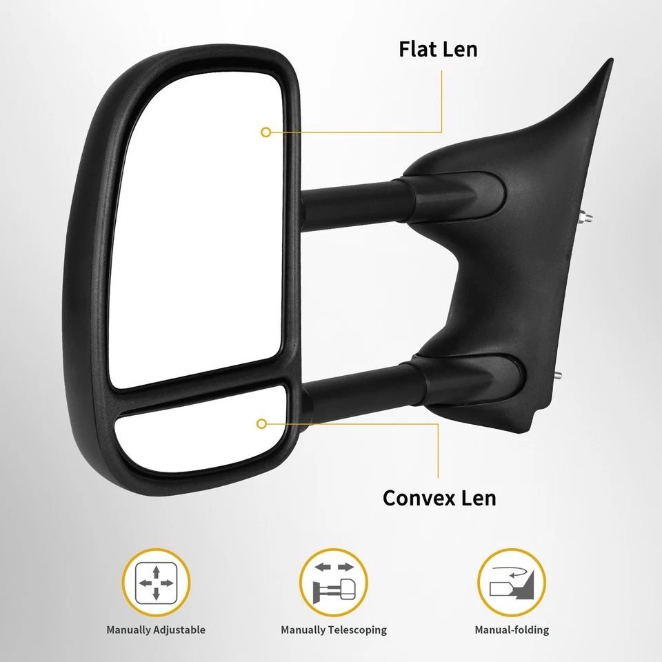 Pair Tow Mirrors for 1999-2016 Ford F250 F350 F450 Super Duty Manual Telescoping - Image 3 of 4