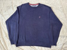 VTG 90s Tommy Hilfiger Navy Crew Neck Heavy Cotton Pullover Sweater Men's Sz XL